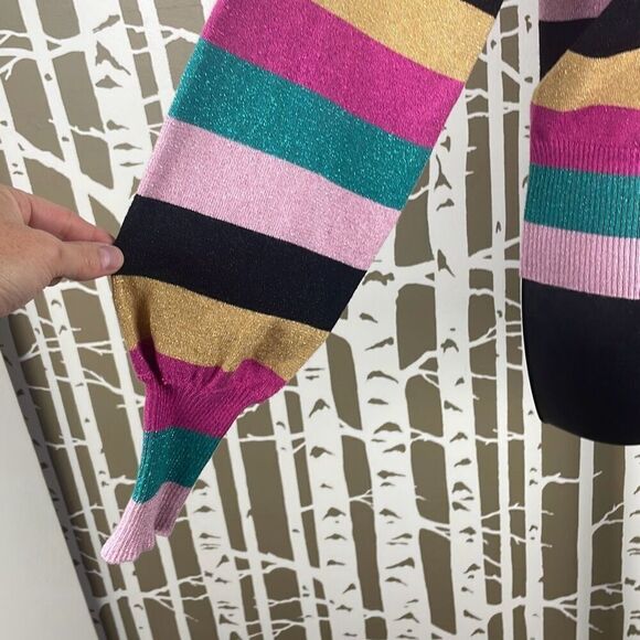 Nine West Metallic Striped Balloon Sleeve Sweater XS - Picture 5 of 8